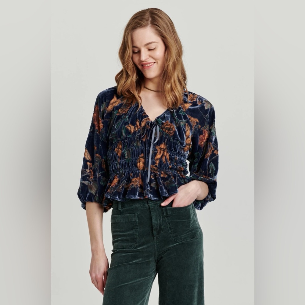ANOTHER LOVE Burnout FLORA Velvet Peplum Top  NWT